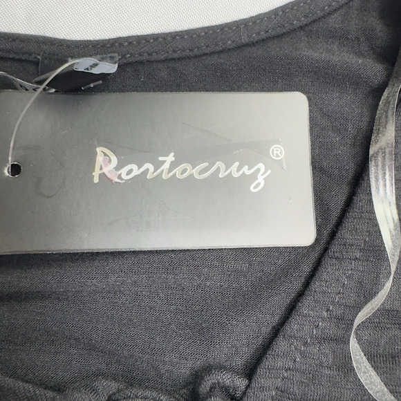 Portocruz Short Sleeve Lace Up Top Women's Size Small Black - Picture 8 of 9